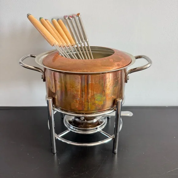 Williams Sonoma | Vintage Ruffoni Historia Copper Fondue Set With Forks Italian - Picture 1 of 7